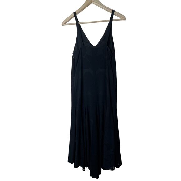 NWT Tibi New York V-Neck Silk Embroidered Black Sheath Dress Sz 0 Midi Ruffle - Picture 4 of 12